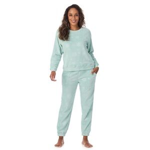 Women's Cuddl Duds® Plush Pajama Top & Bottoms Set Icy Mint Snowfall MEDIUM NEW